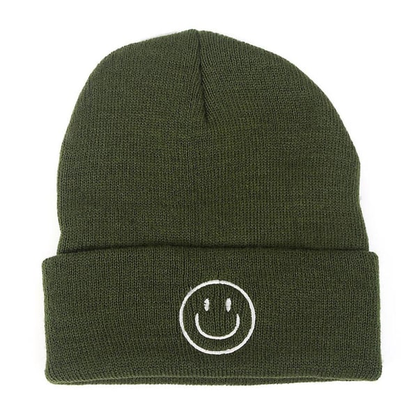 Män Kvinnor Smiley Broderi Mössa Stickade Mössor Kepsar Vinter Varmt Mode Hip Hop Hattar Skull Cap Presenter Army Green