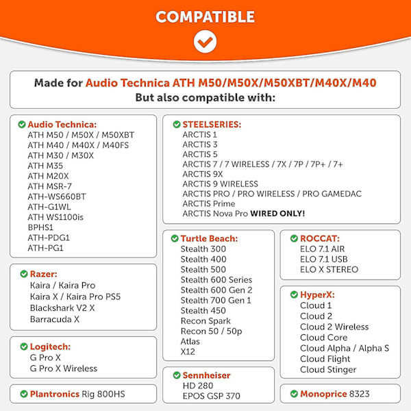 Wicked Cushions Opgraderede Kompatible Ørepuder Kompatible Ath M50x - Audio Technica M40x / M50xbt / Hyperx Cloud Og Cloud 2 / Steelseries Arctis 3/5 / 7