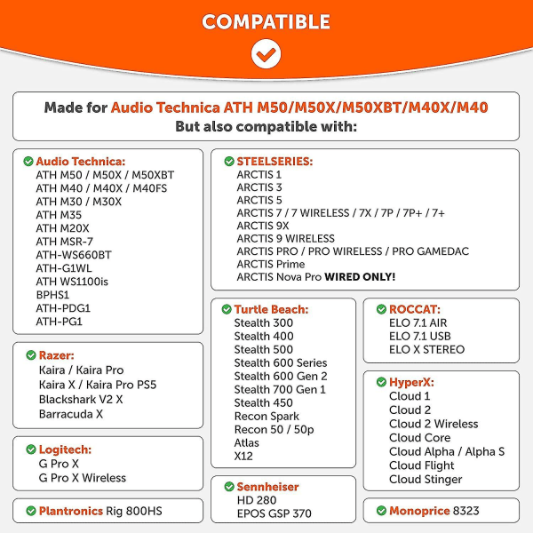 Wicked Cushions -päivityksen yhteensopivat korvatyynyt Yhteensopiva Ath M50x - Audio Technica M40x / M50xbt / Hyperx Cloud And Cloud 2 / Steelseries Arctis 3/5 / 7