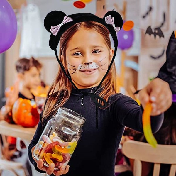 Piger Dyr Bjørn Kat Ører Sløjfe Pandebånd Halloween Kostume Fest Headpiece Hårtilbehør