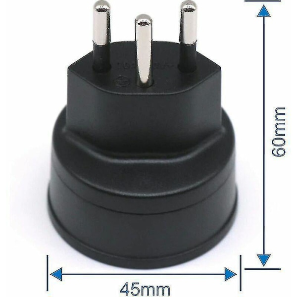 Eu til Sveits / Liechtenstein 2-pins adapter De/fr/it/es ​​3-pinners kontakt for besøkende i Frankrike / Tyskland (1 stk, svart)