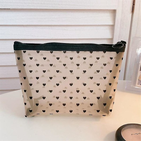 Transparent Heart Mesh Opbevaringstasker Kvinder Nødvendig Kosmetisk Taske Rejse Organizer Lille Stor Sort Toilettasker Makeup Pouch