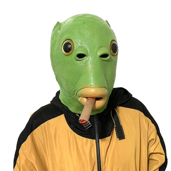 Green Fish Monster Mask Halloween Cosplay Rekvisitter Latex Hodeplagg