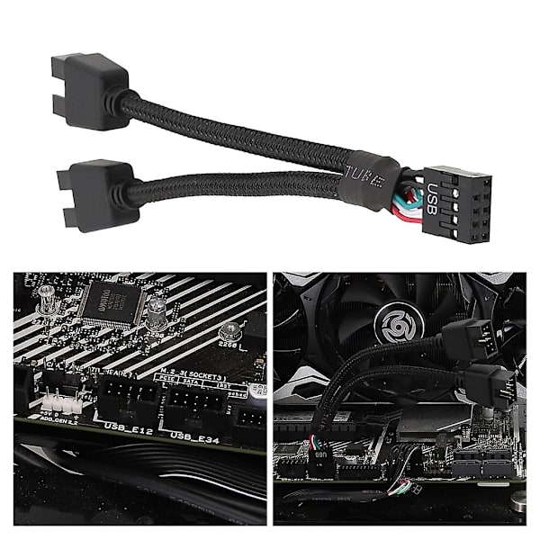 Hovedkort USB 9-pinners grensesnitt Header Splitter 1 til 2 Skjøteledning Adapter