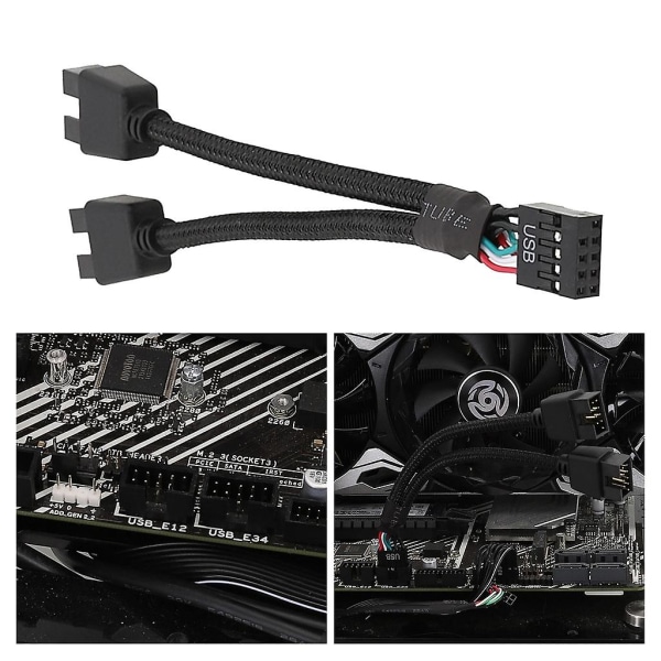 Moderkort USB 9-pin Gränssnitt Header Splitter 1 Till 2 Förlängningskabel Adapter