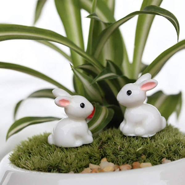 Sett med 10 miniatyrkaninformede blomsterpottedekorasjoner