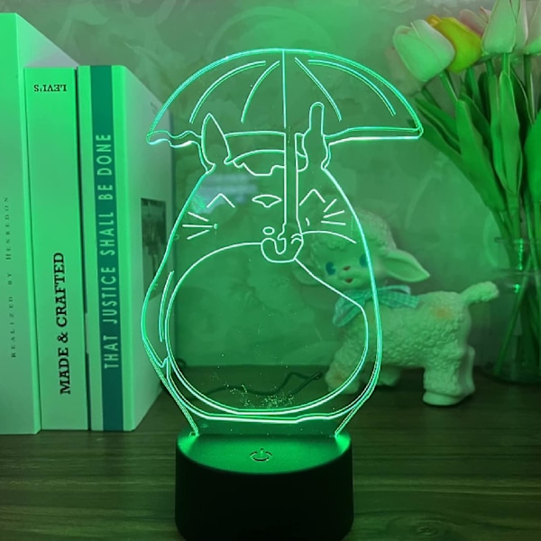 Wekity Min Granne Totoro Anime 3D Illusion Nattlampa Hem Rum Dekor Akryl LED-Lampa Julklapp Lampor - 16 Färger Med Fjärrkontroll