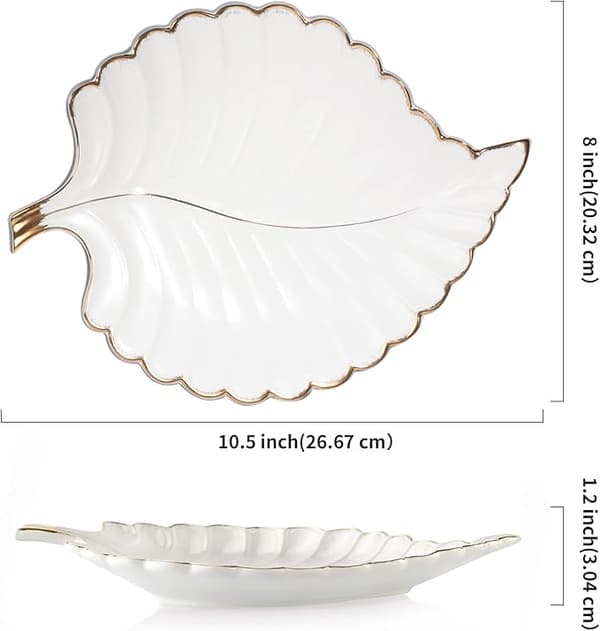 Keramiska smyckesbrickor, prydnadsfat, ringfat, keramisk godisplatta, snackstallrik, lövformat fat (vit, medium)