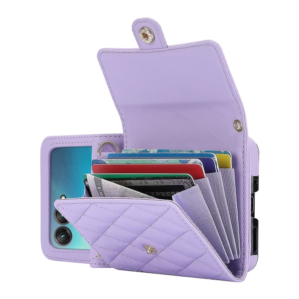 For Motorola Razr 40 Ultra 5g Kortspor Etui Pu Lær+pc Tverrveske Telefondeksel Purple