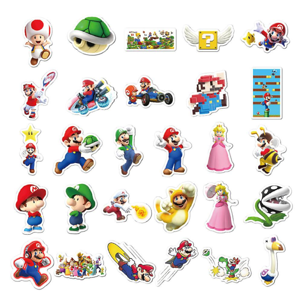 100 stk Super Mario Bros filmklistermærker Tegnefilmspilfigurmærkater Børn Voksen Vandtætte vinylklistermærker til flaske bærbar bagage
