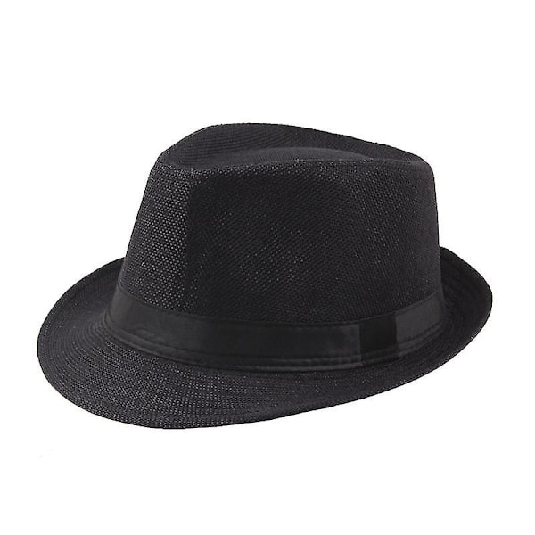 Herre Hør Linned Solid Hat Sommer Strand Jazz Hat Cowboy Fedora Hat Til Mænd black