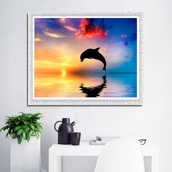 Dyremotiv diamantmaleri / 5D-diamantmaleri DIY kunstdekoration Dolphin 40x30cm