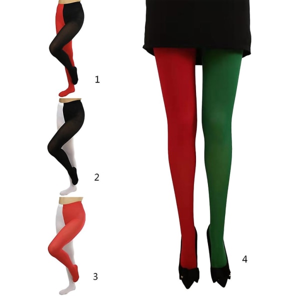 To-tonede strømpebukser Damer Uigennemsigtige strømpebukser Footed Leggings Jul Cosplay kostume Red and green