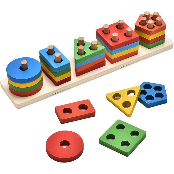 Trä pedagogiska toddler leksaker geometriska former Block Board Stack Sortera Chunky