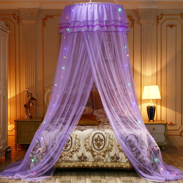 Myggenet Myggenet Sengehimmel Til piger,prinsesse Rund bøjle Sheer Bed Canopy ,dome Myggenet Seng Telt Twin Girls Himmelseng Decor For Ba Purple