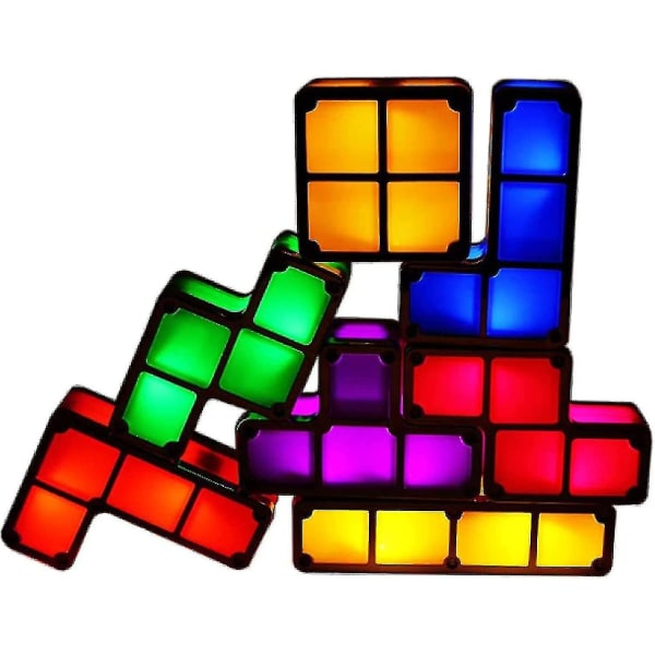 Tetris stablebar nattlampe, 7 stk gjør-det-selv-led 7 farger 3D-puslespill Induksjonssammenlåsende skrivebordslampe-belysning Gjør-det-selv-magiske blokker skarpt lys for barn tenåringer