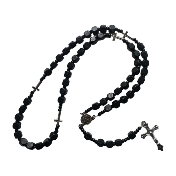 Vintage trä akryl pärlor radband halsband med Jesus krucifix för kors Penda