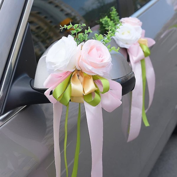 2 stk. Båndblomst for bryllup Kunstig rose Bryllupsbil Dekor Blomst Mir