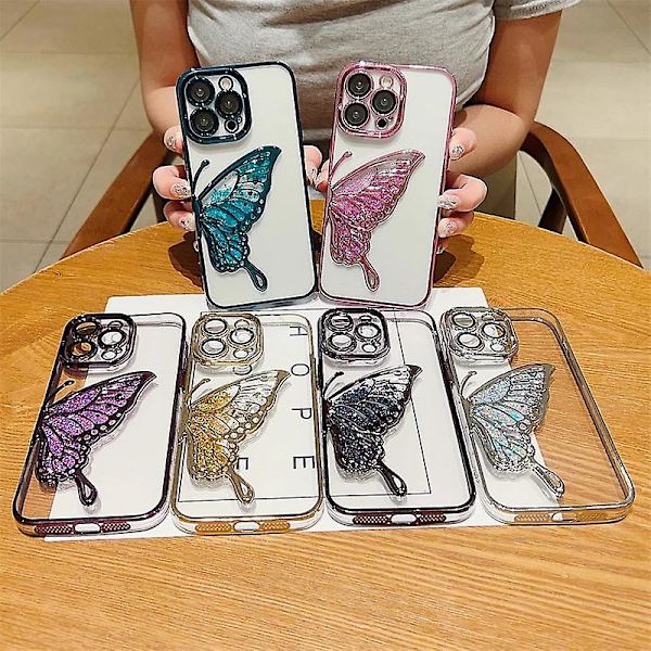 Lyxig elektropläterad silikon transparent glitter kvicksand dröm fjäril telefonfodral iPhone 15 Pro
