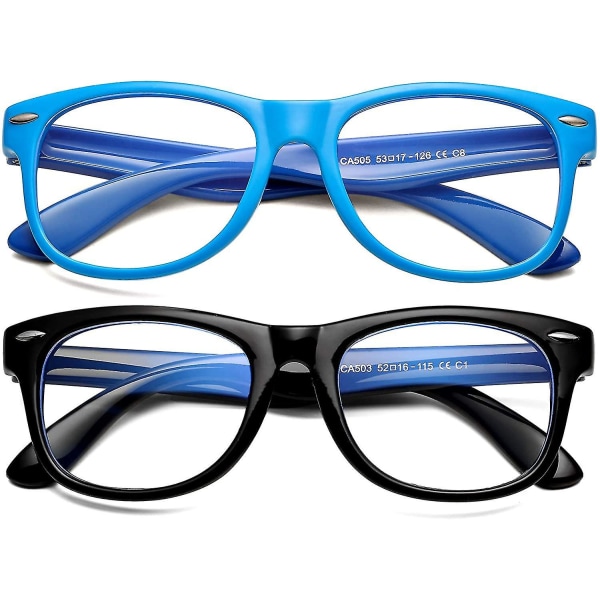2-pakningsbrille for barn med blått lys, gutter, jenter, anti øyebelastning og hodepine, uknuselig innfatning, alder 3-12
