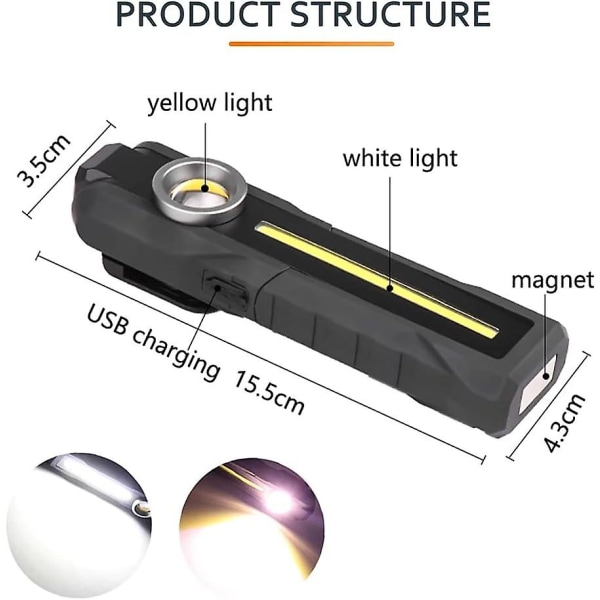 Led arbeidslys Oppladbare Cob arbeidslys med stativ Hengende krok med magnetisk sokkel 4 moduser Lyse LED-lommelykter Inspeksjonslys for bilreparasjon