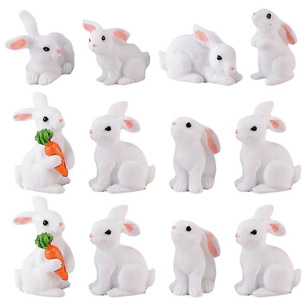 12 stk Micro Landscape Bunny Decors harpiks påske kanin harpiks håndverk Hage dekorasjoner