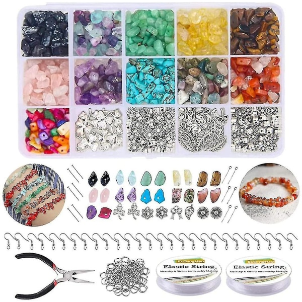 15 farger edelstensperler Smykkefremstillingssett Naturstein for smykkefremstillingssett for gjør-det-selv