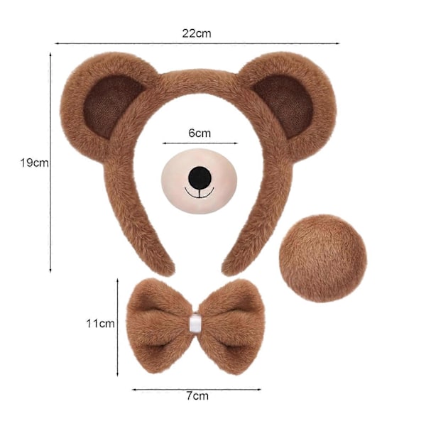 3/4 stk./sæt Brun Bjørn Ører Hårbøjle Plys Dyr Ører Kostume Hår Bøjle Halloween Cosplay Hår Tilbehør 4pcs