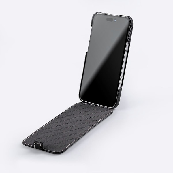 MELKCO Magnetisk Etui til iPhone 16 Pro - Lodret Flip, Ægte Ko-Læder + PC Stødsikkert Cover - mørkeblå