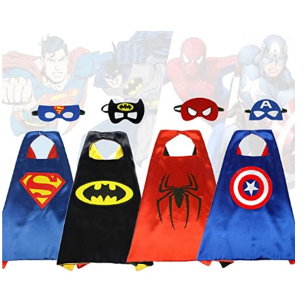 Superhjälte Cosplay Kappor + Ögonmask för Barn Halloween Kostym Röd Spiderman Red spider man Cloak + eye mask