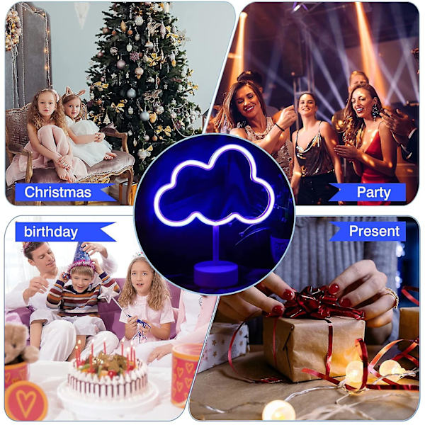 Sininen pilvi neonvalot - Huoneen sisustus LED-kyltti. USB-akkuvirralla toimiva kodin sisustus neonpöytävalaisin huoneeseen/makuuhuoneeseen/olohuoneeseen/juhliin, neonvalot Decora