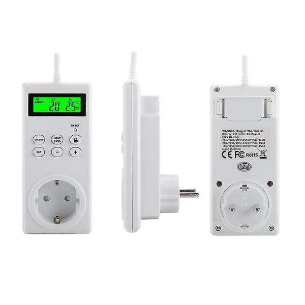 Digital termostat Uttag Temperaturregulator 230v Power Värme- och kylningskontroll