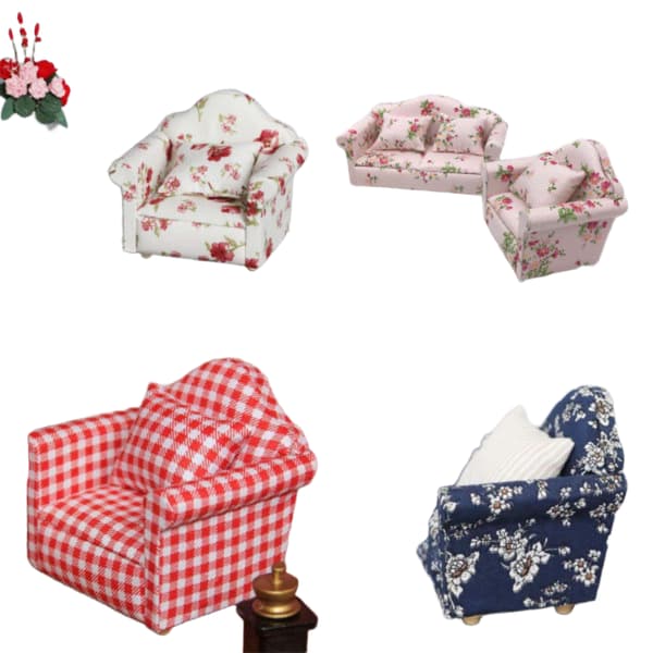 Miniature Træ Sofa Sæt - Dukkehusmøbler til Piger, Kompatibel med Dukkehuse[JUN]