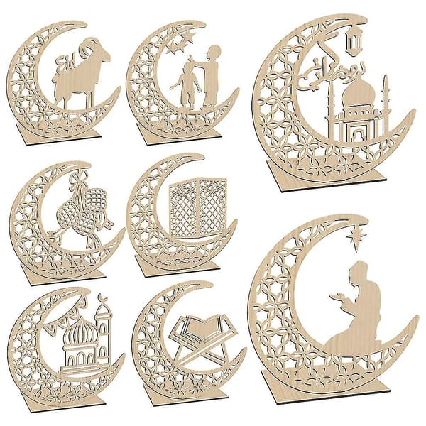 Treplakett Ornament Eid Mubarak Ramadan Borddekorasjon Kunsthåndverk Dekor E
