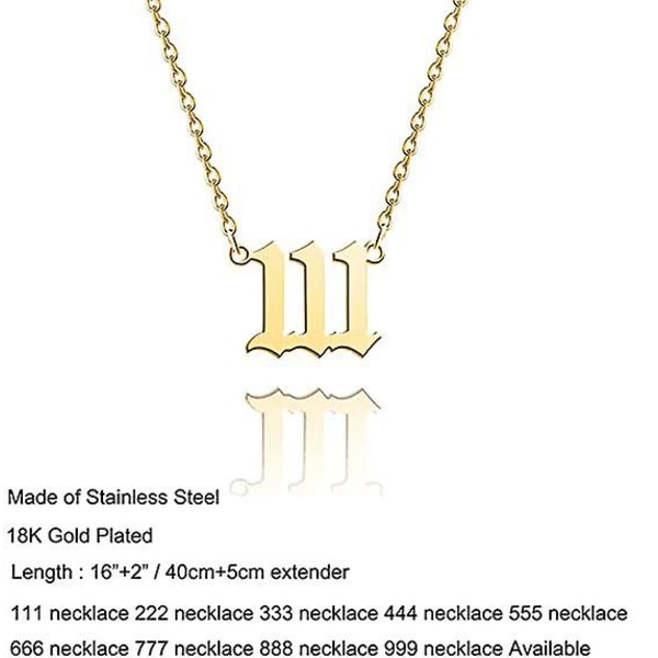 Angel Number Halsband Silver/guld Rostfritt stål Numerology Smycken 111 Gold