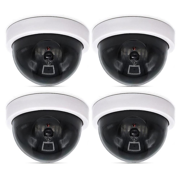 4 st Dummy Security Cctv Dome Camera med blinkande rött LED-ljus dekaler