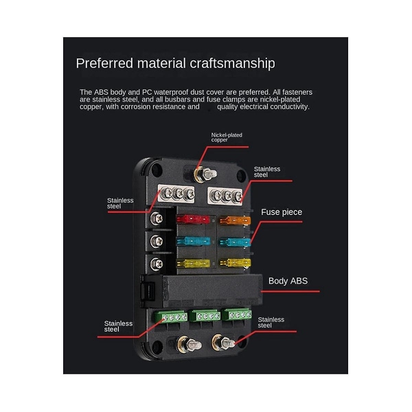 Sikringsboks for bilskip 6-veis individuelt kontrollert åpen kretsindikasjon Sikringsboks er egnet for ca.