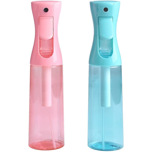 Hårsprayflaska 2-pack Fin dimma Tom vattensprayflaska 300 ml/10 oz kontinuerlig sprayflaska, (rosa och blå)