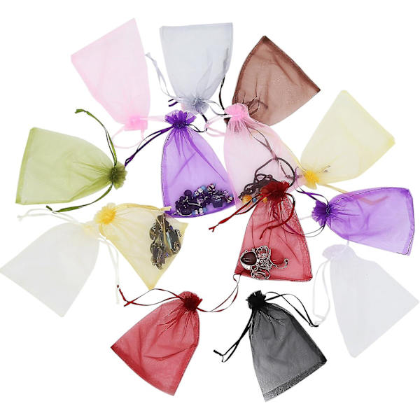 100 stk. Organzaposer med snøring 13x18 cm Smykkeposer Bryllup Baby Shower Fest Godteri Gaveposer