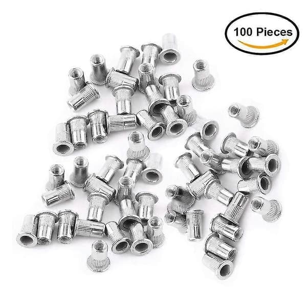 100 stk M6 Flat Head Rivetmutter, Rustfritt Stål Rivetmutter, Flatt Hode Gjengeinnsats, M6 Rivetmutter, Nutsert Rivetmutter M6, Solid Og Slitesterk, Passer