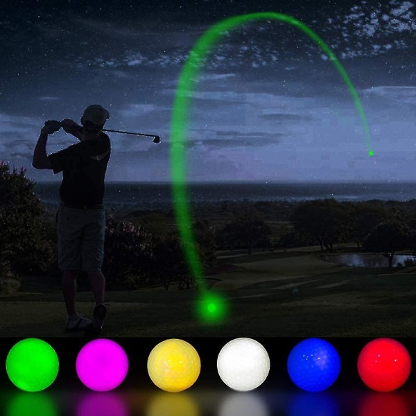 6 stk Led Glow Golfballer, Blinkende Glødende Golfball, Night Glow