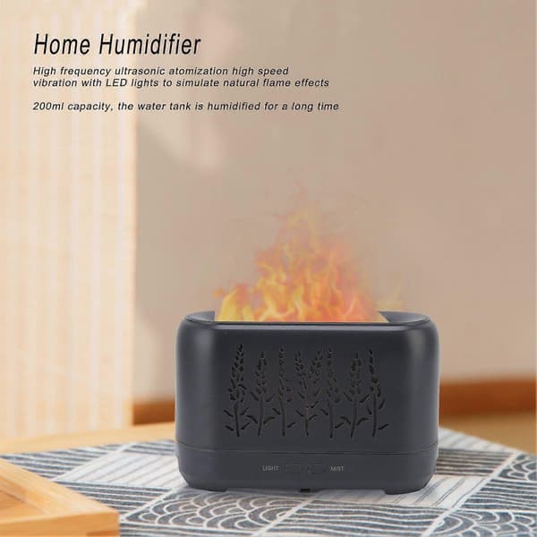 200 ml eterisk oljediffuser uthulet stille diffuser med flammeeffekt og fjernkontroll for søvn, arbeid, studier 100-240V EU-plugg