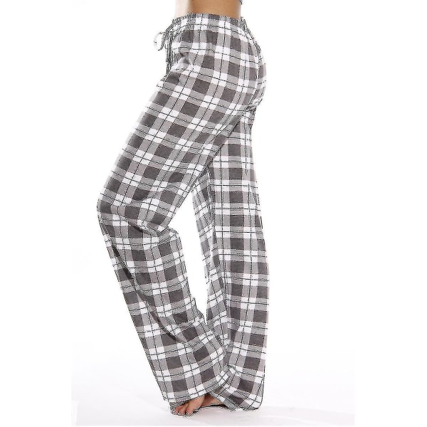 Kvinders pyjamasbukser med lommer, kvinders bløde flannel ternet pyjamasbukser gray M