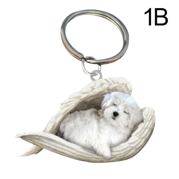 Hængende Ornament Nøglering Sød Sovende Engel Hundevinge Vedhæng Hundegaven Ca Maltese