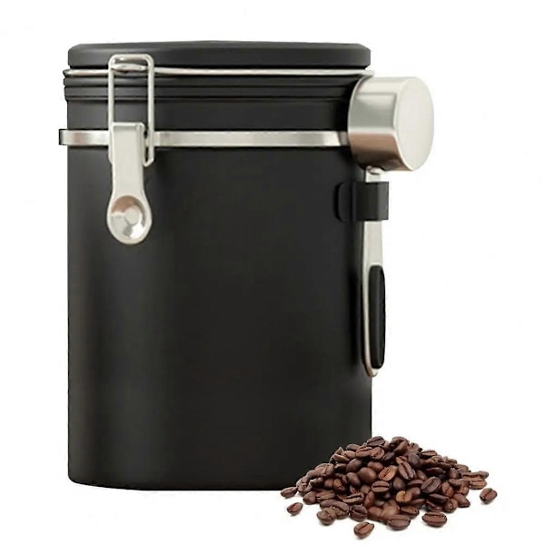 1800 ml Lufttät Kaffeeburk i Rostfritt Stål med Datumspårare, Mätningssked och Färschesslås, Kökstillbehör