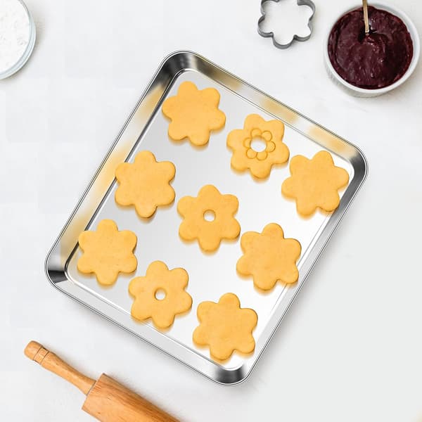 Mini stekeovnsbrett, lite stekebrett i rustfritt stål, rektangulær kakeform perfekt for baking, matlaging og servering, 23,7x17,7x2,5 cm