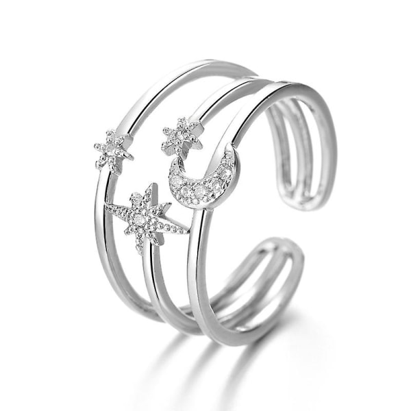 Dainty Crystal Astral Moon Åben Ring Diamant Justerbar Finger Tommelfinger Bånd Smykker Gaver Bb double layer