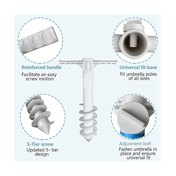 2 stk. strandparasoll sandanker, strandtilbehør-parasollfot med 5-spiral skrue, strand essent