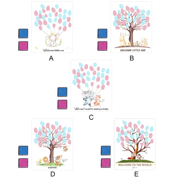 Könsavslöjande fingeravtrycks-träd för babyshower, björn babyshower könsavslöjande spel, babyshower gästbok fest idéer