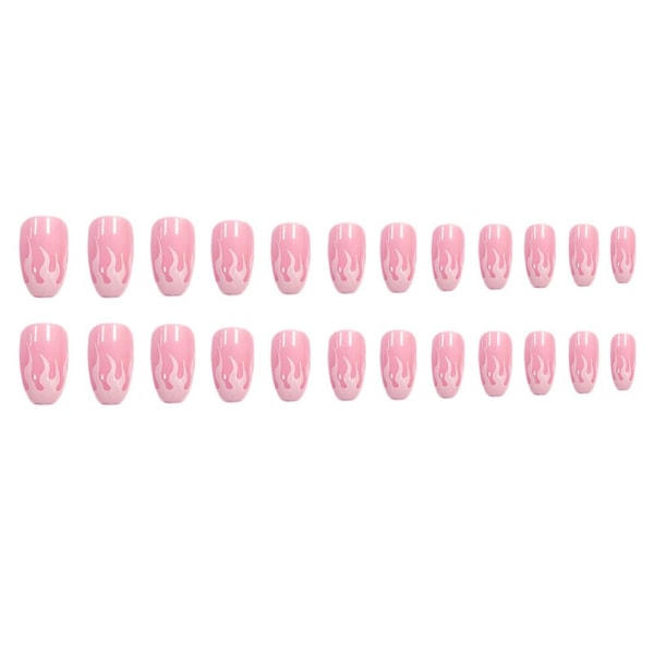 24st Medium kista falska naglar rosa vit låga falska naglar glansiga ballerina tryck på naglar för kvinnor och flickor